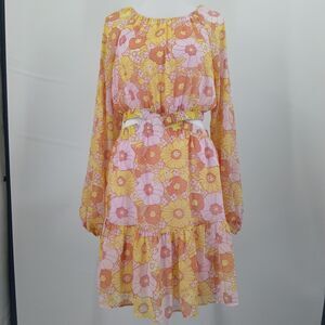 Steve Madden Cutout Dress Womens M Yellow Floral Boho Festival Hippie Aesthetic